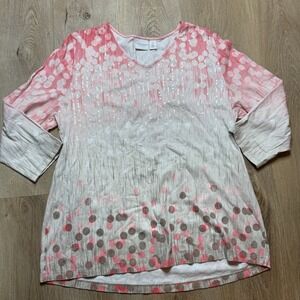 Vintage Weekend by Chicos L Pink White Sequins polka‎ dot 3/4 sleeve shirt
